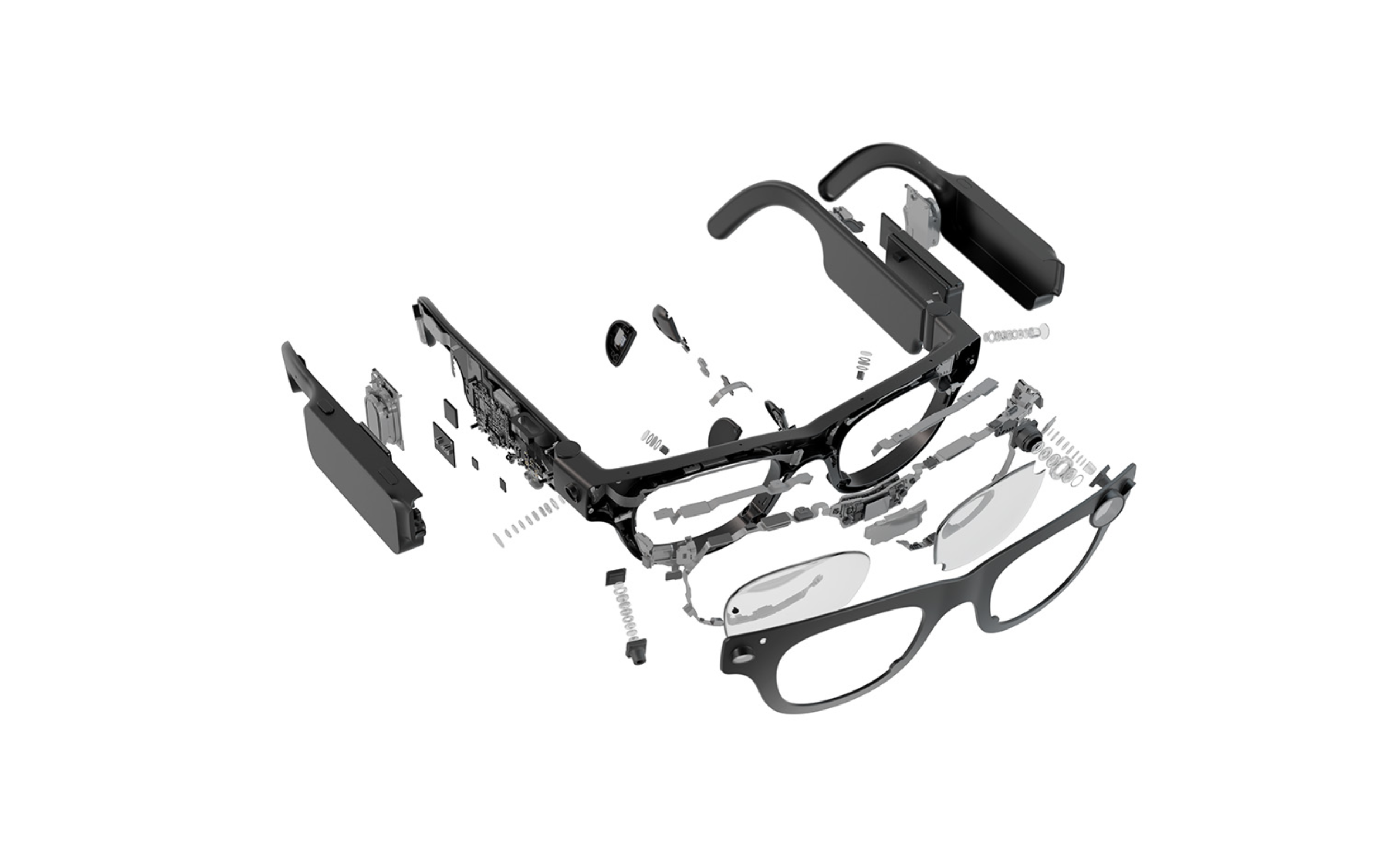 Egocentric research glasses — exploded view